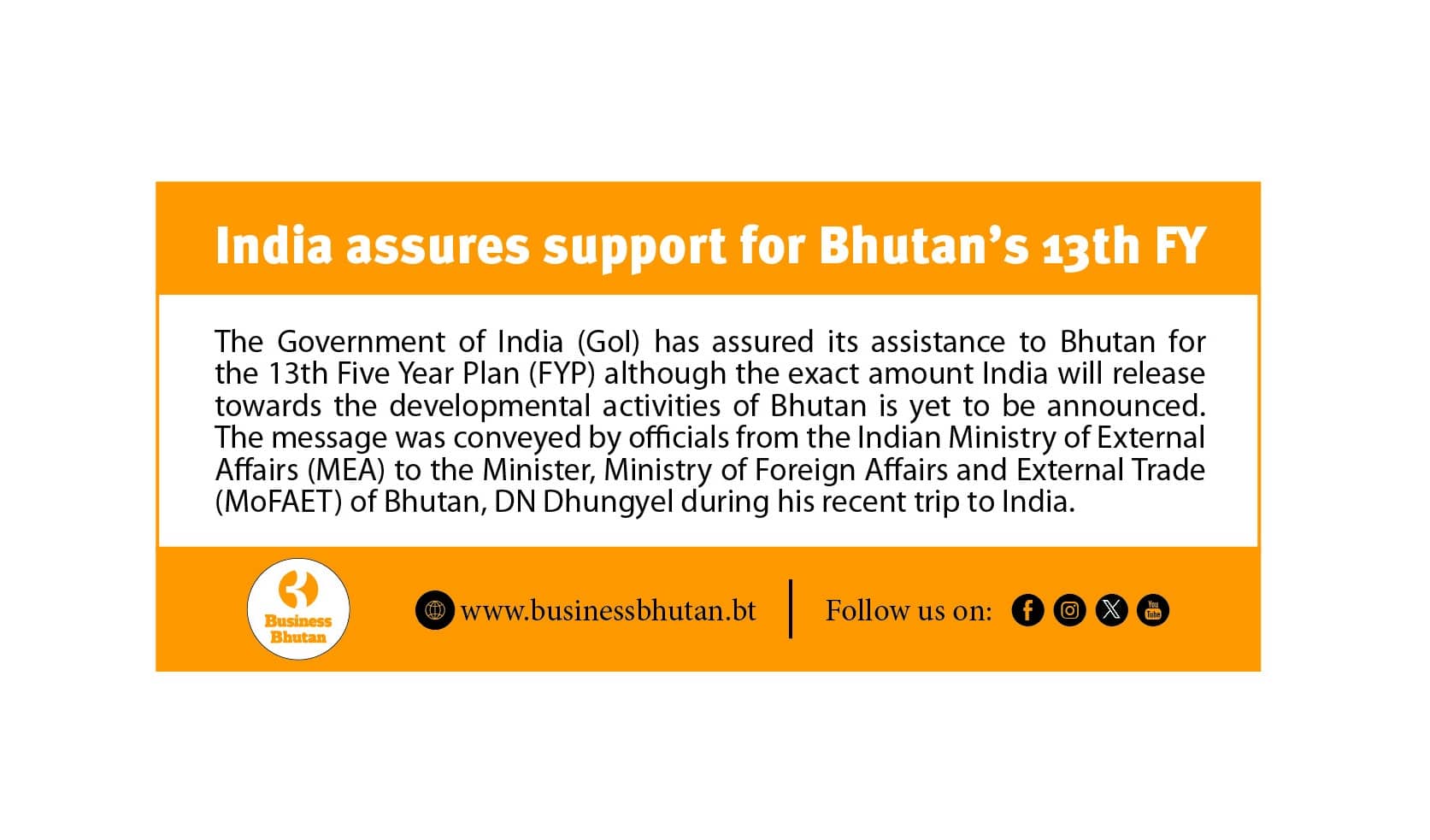 India assures support for Bhutan’s 13th FYP