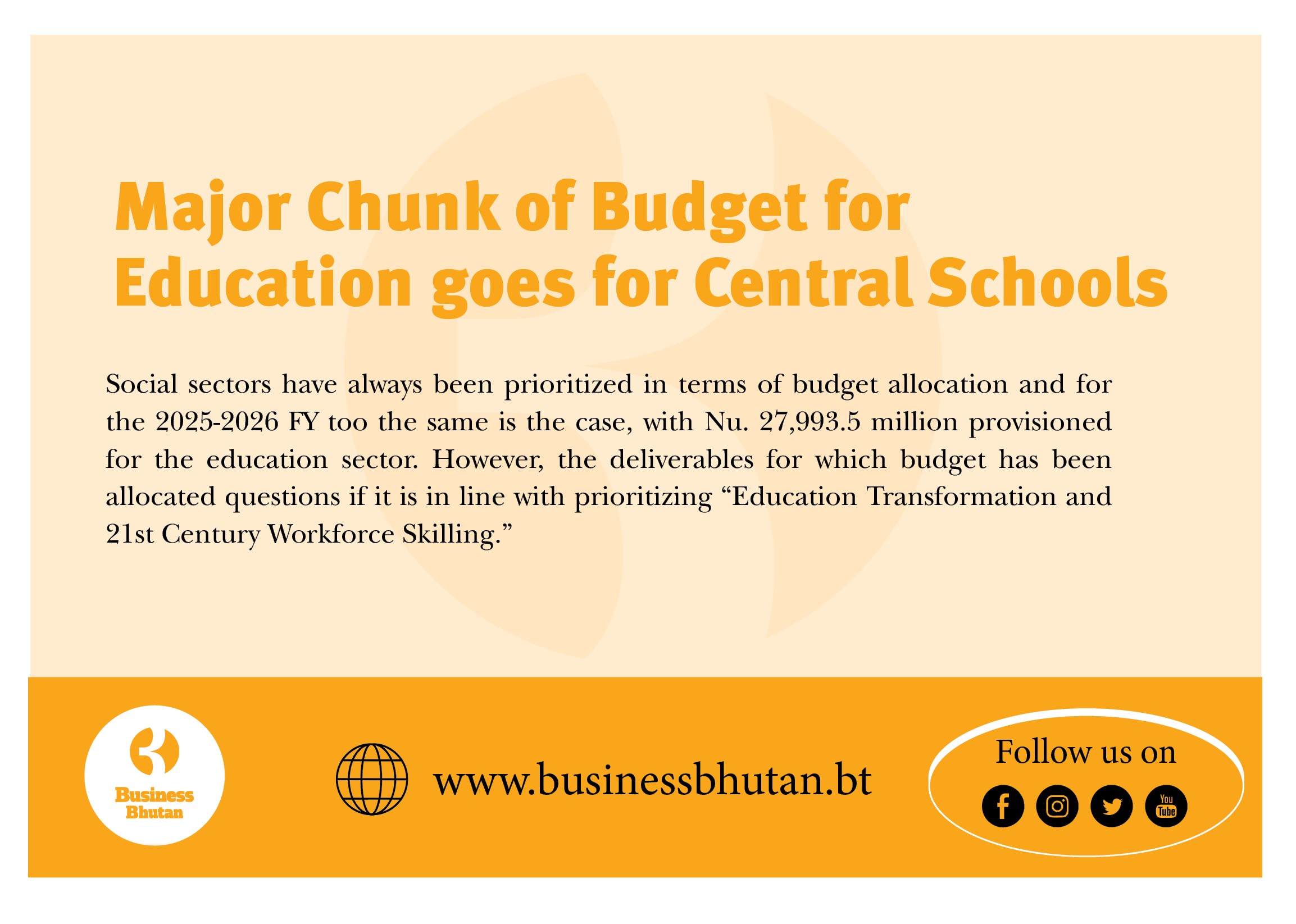 Major Chunk of Budget for Education goes for Central Schools