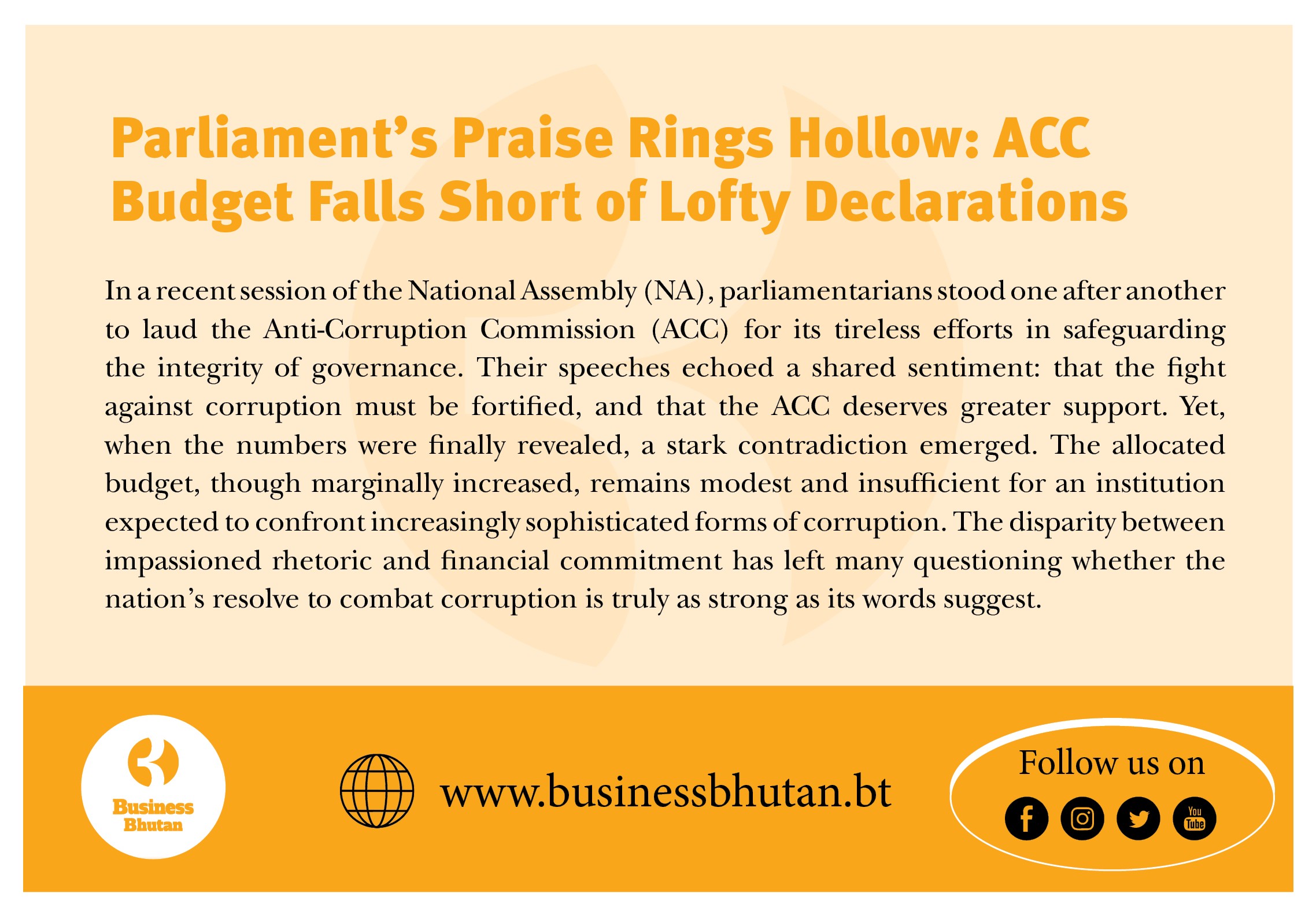 Parliament’s Praise Rings Hollow: ACC Budget Falls Short of Lofty Declarations