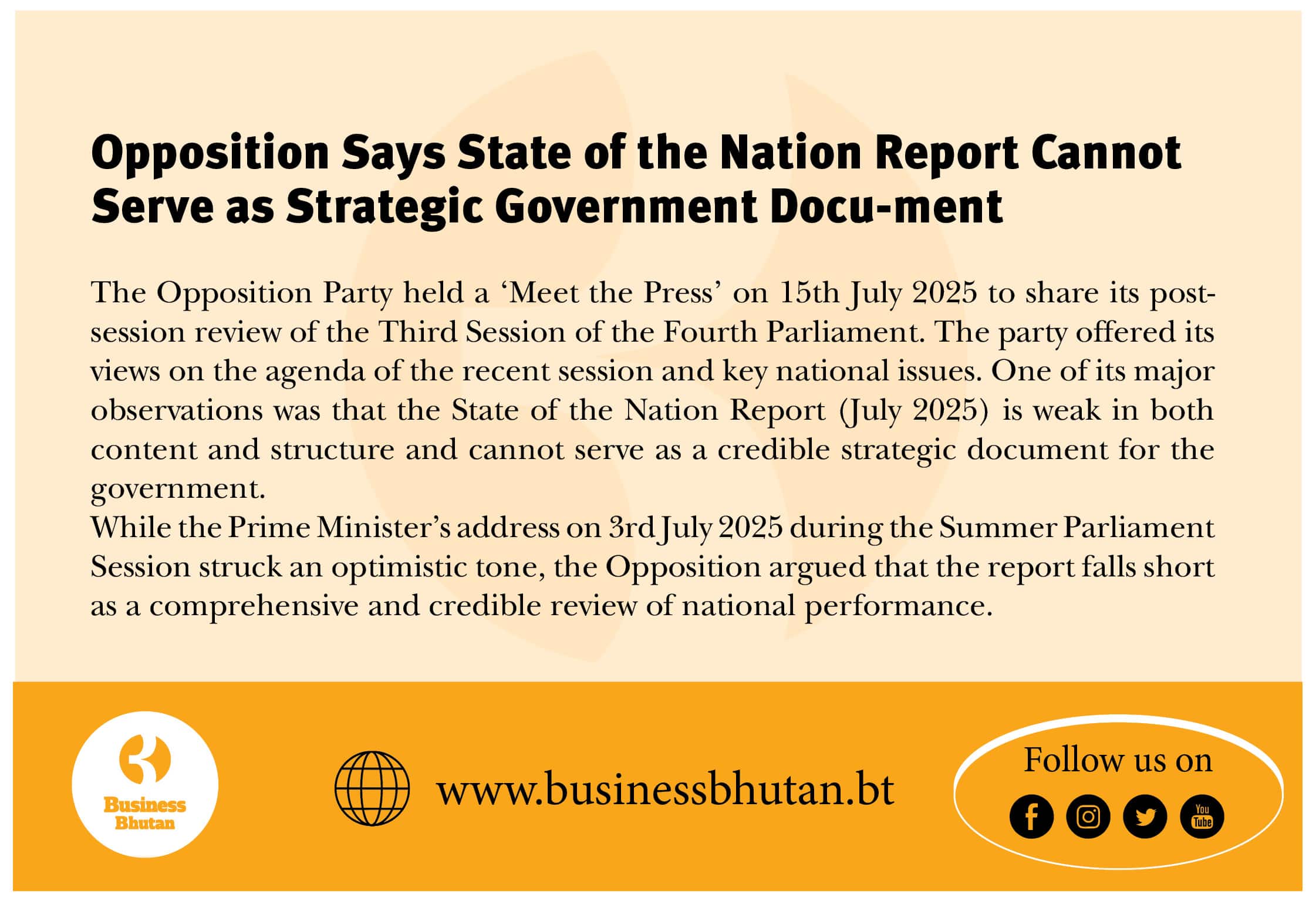 Opposition Says State of the Nation Report Cannot Serve as Strategic Government Document