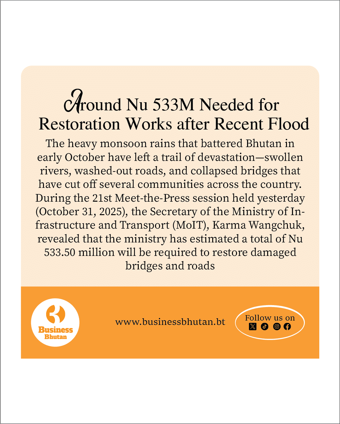 Around Nu 533M Needed for Restoration Works after Recent Flood