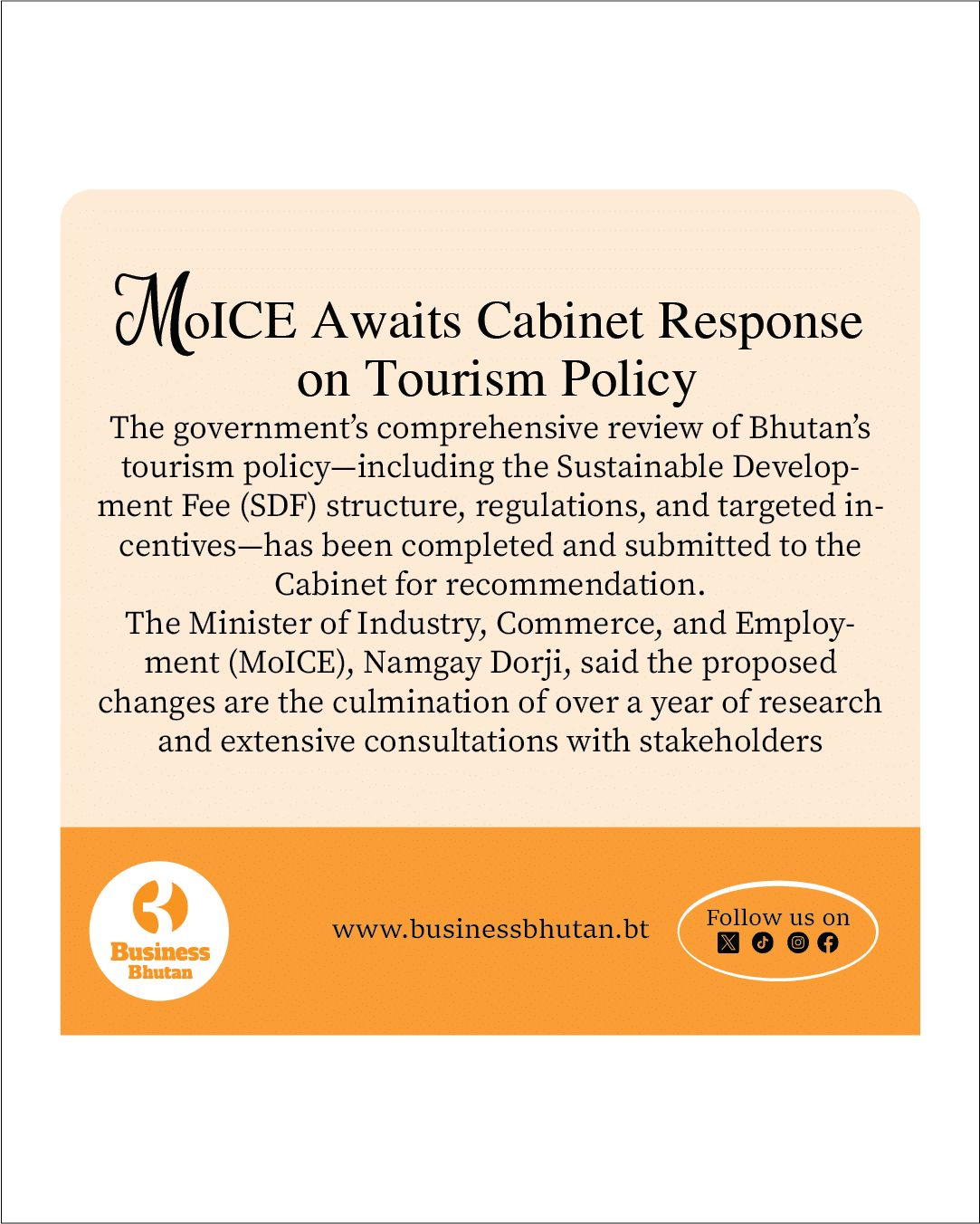 MoICE Awaits Cabinet Response on Tourism Policy