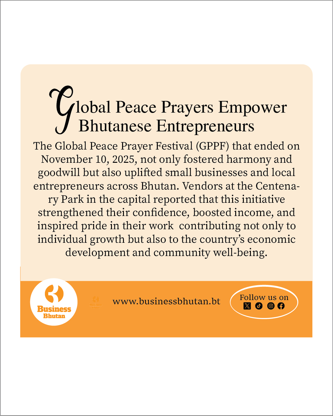 Global Peace Prayers Empower Bhutanese Entrepreneurs Global Peace Prayers Empower Bhutanese Entrepreneurs
