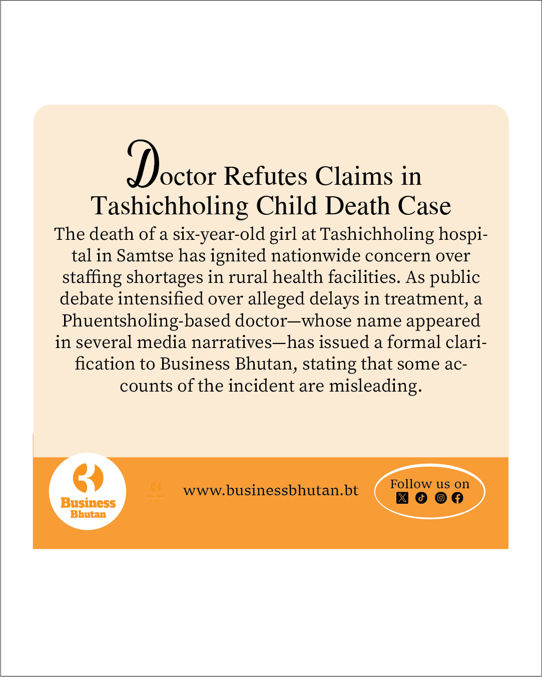 Doctor Refutes Claims in Tashichholing Child Death Case