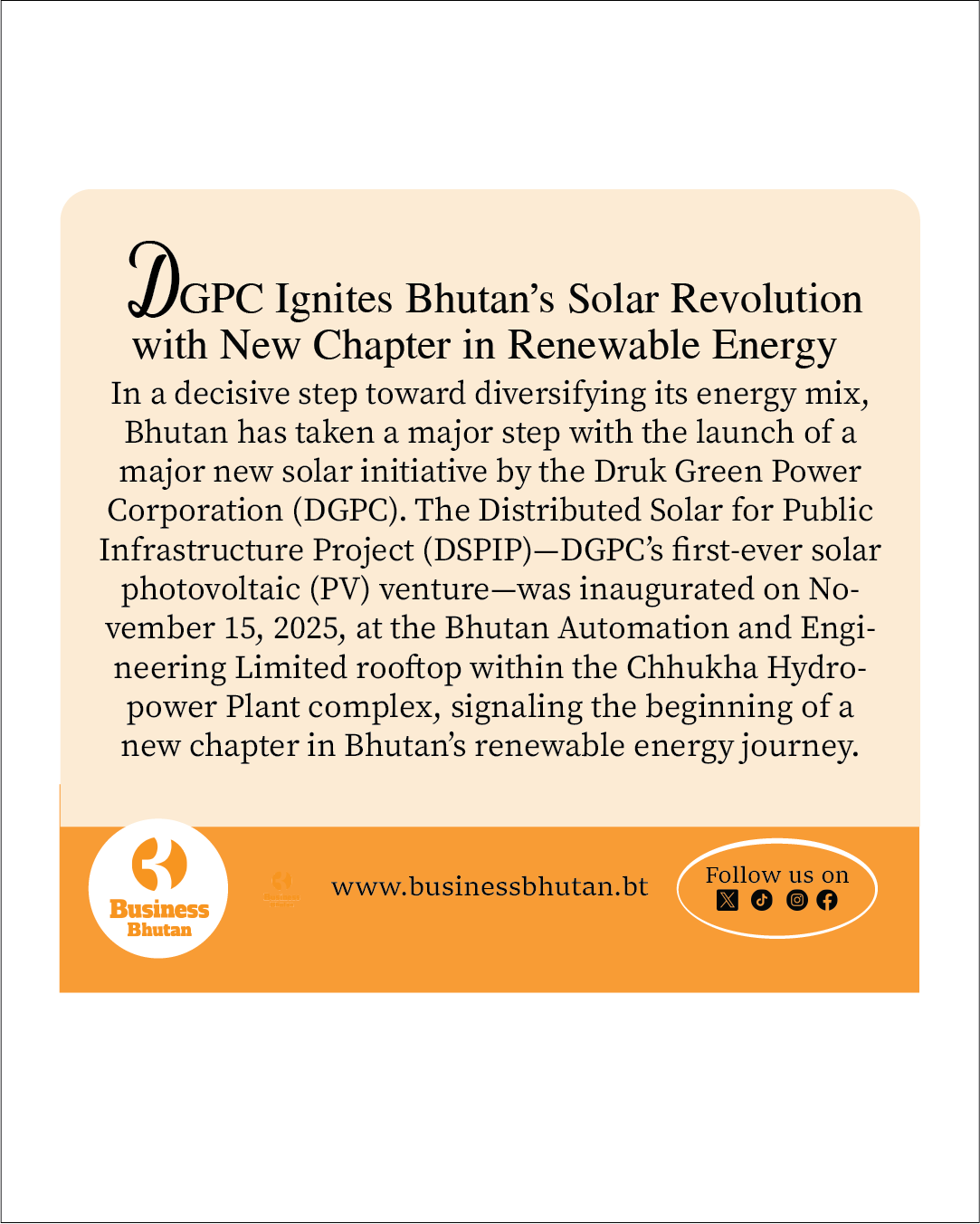 DGPC Ignites Bhutan’s Solar Revolution with New Chapter in Renewable Energy