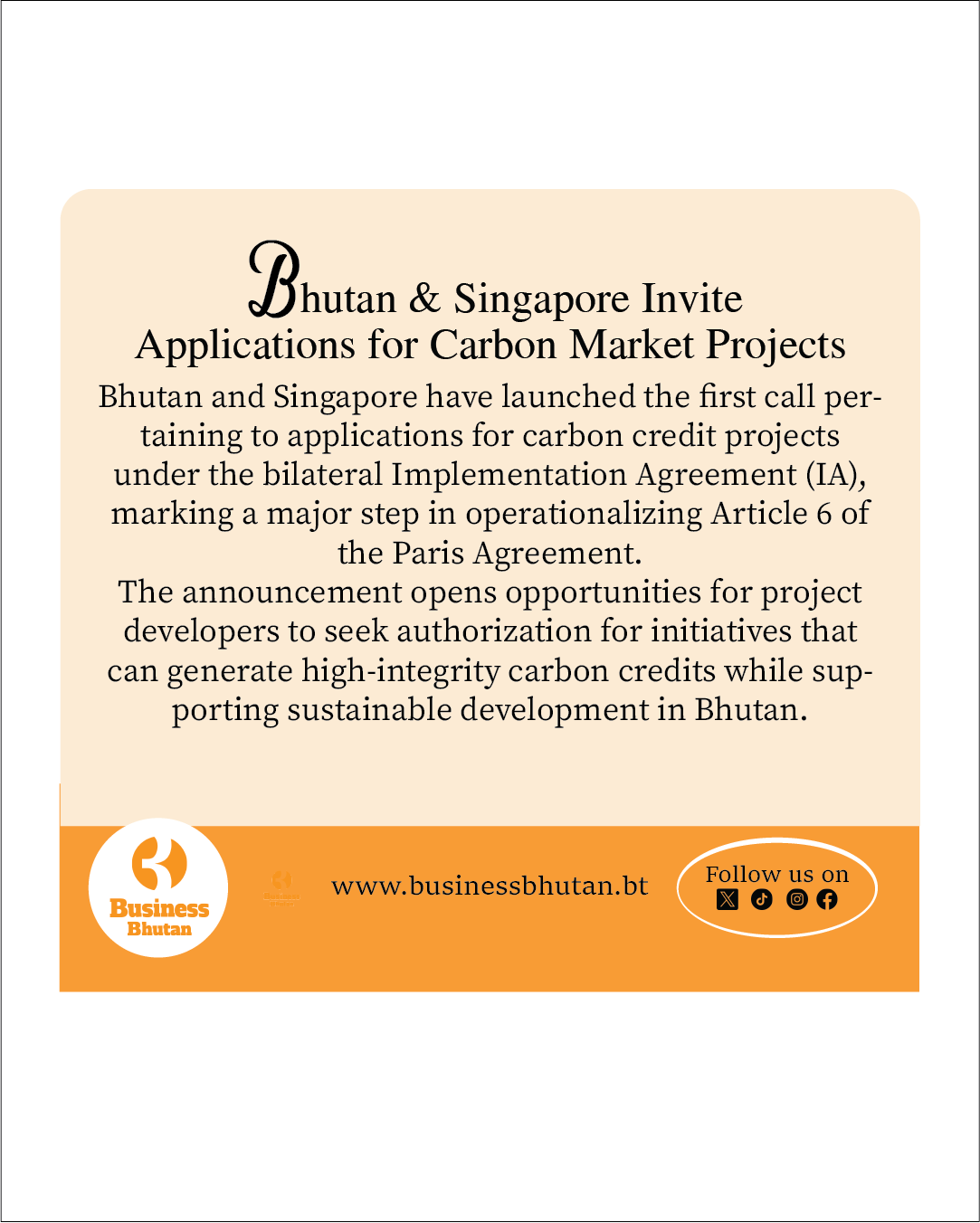 Bhutan & Singapore Invite Applications for Carbon Market Projects