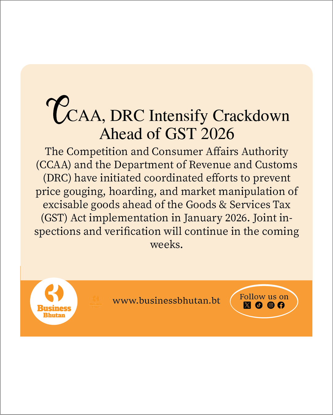 CCAA, DRC Intensify Crackdown Ahead of GST 2026