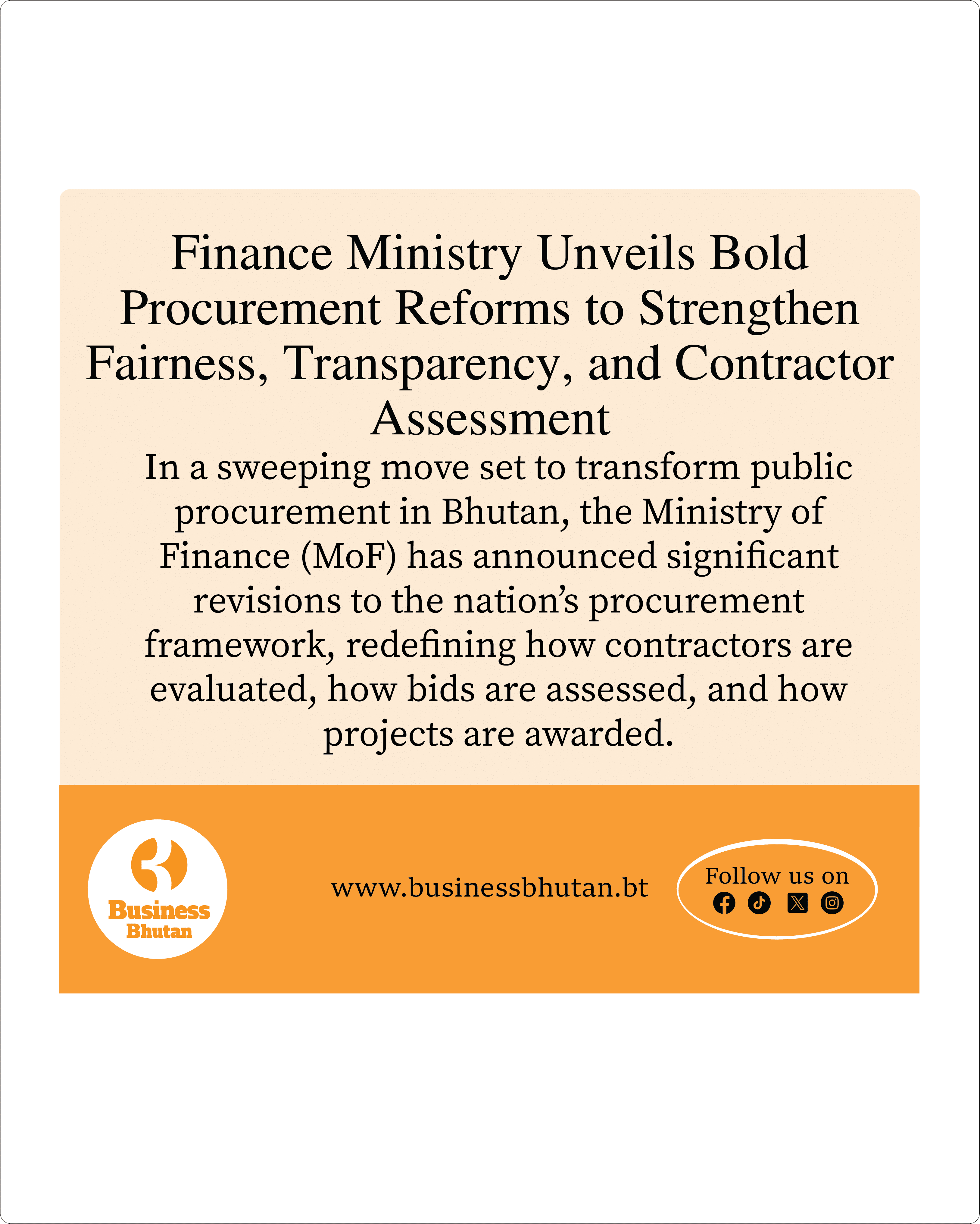 Finance Ministry Unveils Bold Procurement Reforms to Strengthen Fairness, Transparency, and Contractor Assessment