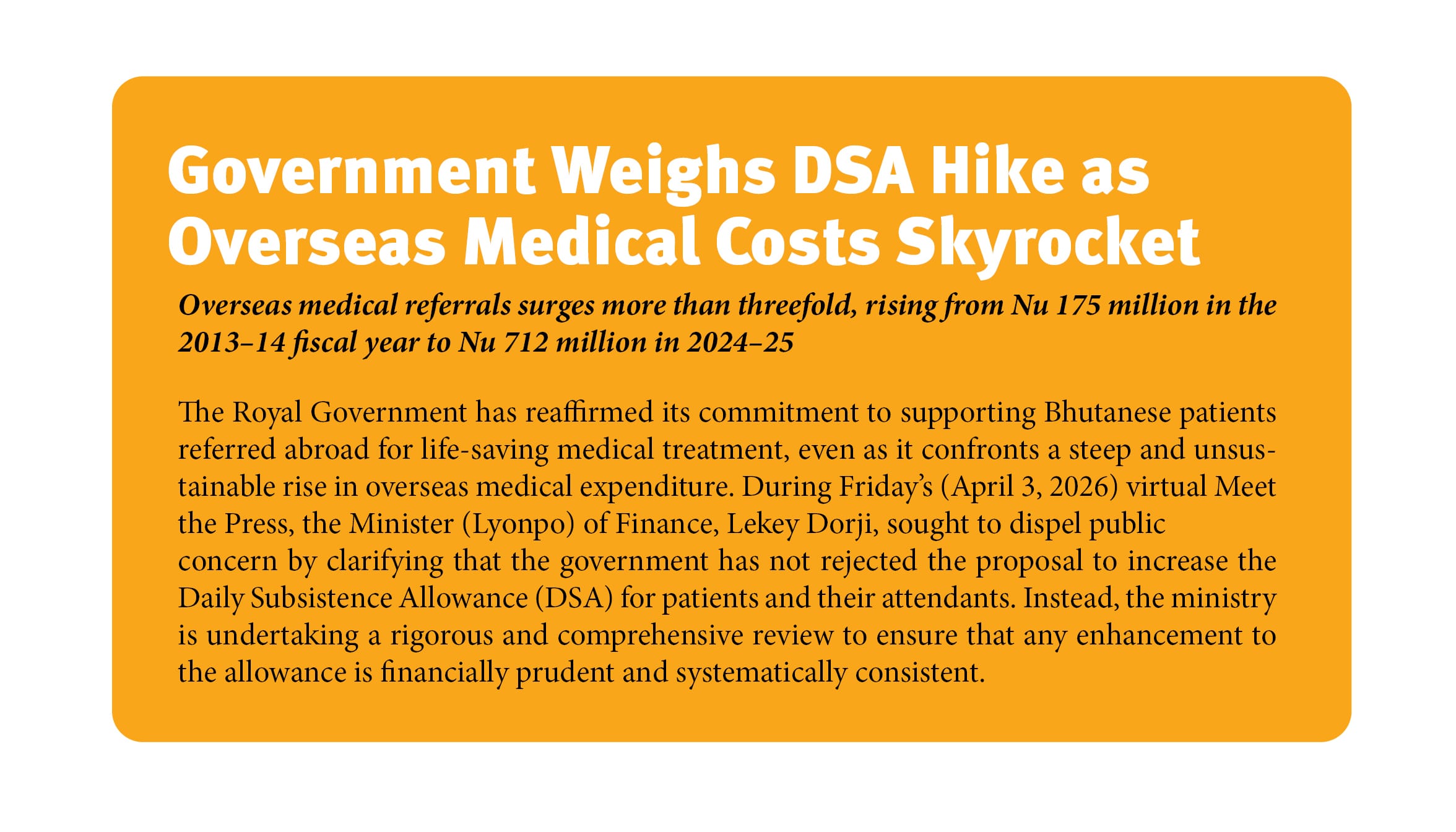 Government Weighs DSA Hike as Overseas Medical Costs Skyrocket