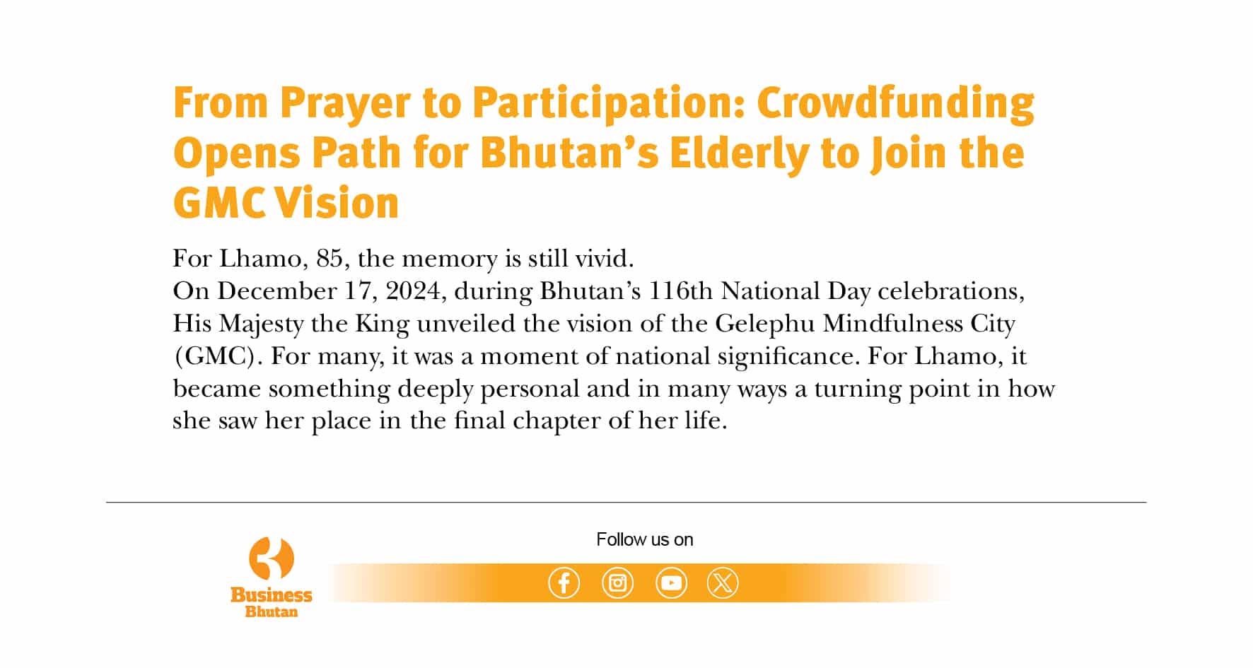 From Prayer to Participation: Crowdfunding Opens Path for Bhutan’s Elderly to Join the GMC Vision